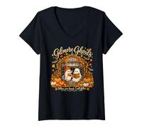 Women's Gilmore Ghouls Where You Haunt I Will Follow Fall Halloween V-Neck T-Shirt