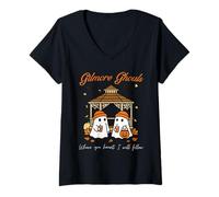 Womens Gilmore Ghouls Where You Haunt I Will Follow Funny Halloween V-Neck T-Shirt