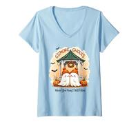 Womens Gilmore Ghouls Where You Haunt I Will Follow Halloween Boo V-Neck T-Shirt