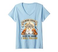 Womens Gilmore Ghouls Where You Haunt I Will Follow Halloween Boo V-Neck T-Shirt