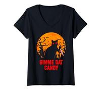 Women's Gimme Dat Candy Creepy Cat Spooky Halloween V-Neck T-Shirt