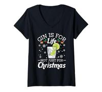Womens Gin Is For Life Not Just For Christmas Funny Drinking Party V-Neck T-Shirt