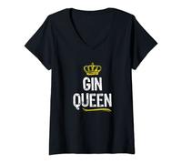 Womens Gin Queen Women Girls Drinking Funny Cool Cute Lover Gift V-Neck T-Shirt