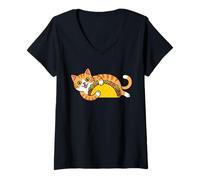 Women's Ginger cat and Taco Mexican Food Lover V-Neck T-Shirt