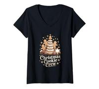 Womens Gingerbread Man Cozy Baking Christmas Cookie Crew V-Neck T-Shirt