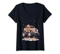 Womens Gingerbread Monster Trucks Christmas Cookies Crush V-Neck T-Shirt