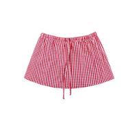 Womens Gingham Mini Skirts Y2k Going Out Elastic Waistband Plaid Checkered Streetwear Cute Summer Boxer Short Skirt, Plaid Red, M