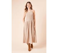 Womens Gingham Shirred Bodice Halterneck Jersey Midi Dress Gingham 8