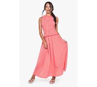 Womens Gingham Shirred Detail Drop Waist Midaxi Dress - 12, Red