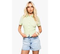 Womens Gingham Shirred Waist Shirt - Green - 16, Green