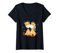 Women's Giraffe Bride and Groom Wedding Art Matching Couple Marry V-Neck T-Shirt