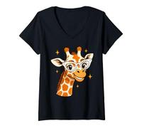 Women's Giraffe Face Sunglasses Funny Giraffe V-Neck T-Shirt