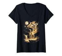 Women's Giraffe Howling at the Moon Meme V-Neck T-Shirt