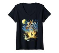 Women's Giraffe Howling to The Moon Meme Funny 90's Giraffe Animal V-Neck T-Shirt