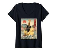 Women's Giraffe Ninja Japan Vintage Japanese Ukiyo-e Art V-Neck T-Shirt