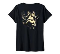 Women's Giraffe Portrait Smoking Cigarette Grunge Funny Art On Back V-Neck T-Shirt