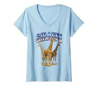 Women's Giraffe Vintage 70s 90s Retro Giraffe African Animal Lover V-Neck T-Shirt
