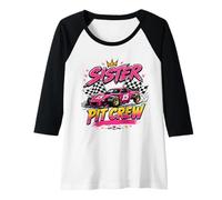 Womens Girl Car Racing Birthday Party Sister Pit Crew Race Car Raglan Baseball Tee
