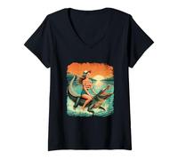 Women's Girl Riding Alligator Weird Funny Florida Crocodile Meme V-Neck T-Shirt