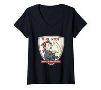 Womens Girl Riot Retro Feminist Empowerment Rosie Graphic V-Neck T-Shirt