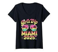 Womens Girl’s Trip Miami 2025 | Matching Girls Weekend Vacation V-Neck T-Shirt