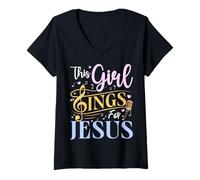 Womens Girl Sings Jesus Church Music Lover Choir Singer Worship V-Neck T-Shirt