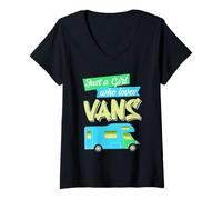 Womens Girl who loves vans and camping Women's saying women V-Neck T-Shirt