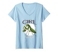 Womens Girl Will Be Girls Praying Mantis Funny Bug Insect Humor Art V-Neck T-Shirt