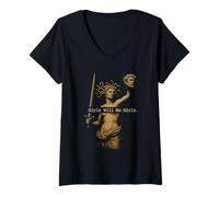 Womens Girl Will Be Girls Vintage Medusa Holding Head Feminism V-Neck T-Shirt