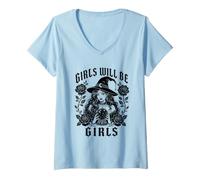 Women's Girl Will Be Girls Witch Women Fortune Teller Rose Gothic V-Neck T-Shirt