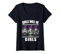 Women's Girl Will Be Girls Witch Women Trio Fortune Teller Brew V-Neck T-Shirt