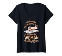 Womens Girl with The Books Writing Poets Journalist Book Writer V-Neck T-Shirt