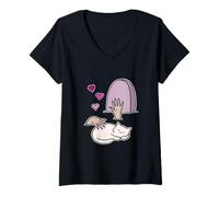 Women's Girl Zombie Petting Cat in a Cemetery Halloween V-Neck T-Shirt