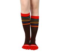 Womens Girls 5 Toe Knee High Socks Funny Cute Colorful Rainbow Striped High Toe Socks Crazy 5 Finger Tube Socks Costume Gift, Coffee Red, Medium