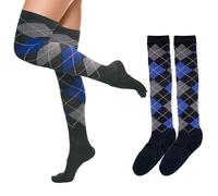 Womens Girls Argyle Socks Thigh High Checkered Novelty Over the Knee High Socks Colorful Fashion Long Stockings 1 Pack, Blue Argyle 1 Pack, 4.5-7.5
