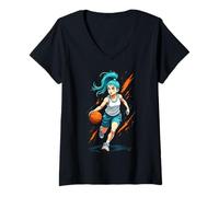 Womens Girls Basketball Player in Motion Graphic Kids Girl V-Neck T-Shirt