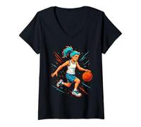 Womens Girls Basketball Player in Motion Graphic Kids Girl V-Neck T-Shirt