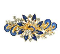 Womens Girls Crystal Rhinestone Diamante Wedding Birthday Party Evening Ponytail Fine Medium Hair Accessories Occasion Barrette Hairpin Grip French Spring Clip Metal Enamel Peacock Waves (Pointy Blue)