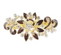 Womens Girls Crystal Rhinestone Diamante Wedding Birthday Party Evening Ponytail Fine Medium Hair Accessories Occasion Barrette Hairpin Grip French Spring Clip Metal Enamel Peacock Waves Pointy Brown