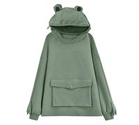 Women's/Girl's Cute Frog Hoodie Zipper Mouth Casual Loose Tunic Cute Cosplay Costume Tops with Pockets (Color : Dark Green, Size : M)