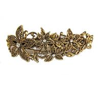 Womens / Girls Elegant 12cm Intricate Metal Crystal Hair Barrette / Hair Clip - Vintage Gold