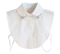 Womens Girls Fake Collar Detachable Blouse Half Shirts Crystal Pearl False Collar
