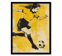 Womens Girls Football Fan Soccer Player Striker Framed Art Print Artery8 Yellow A4