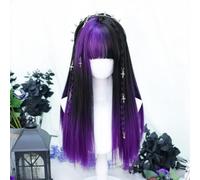 Women's Girls Goth Style Long Straight Gradient Color Cosplay Lolita Wig Heat Resistant Synthetic Hair with Bangs for Party Halloween (Purple)