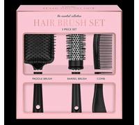 Women's Girls Hair Brush 3 Piece Gift Set Paddle Brush, Barrel Brush & Comb