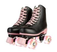 Women's Girls High-top Roller Skates with Light Up Wheels,PU Leather Classic Double-Row Roller Derby Skate for Women Men,Indoor Outdoor, Beginner-Black Pink Flash Wheel,37