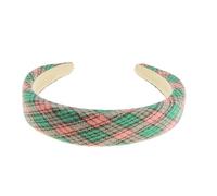 Womens Girls Holiday Winter Wide Slightly Padded Fashion Formal Plaid Tartan Fabric Boho Vintage Headband Alice Band Hair Hairband Christmas Birthday Wedding Guest (Green, One Size)
