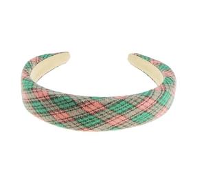 Womens Girls Holiday Winter Wide Slightly Padded Fashion Formal Plaid Tartan Fabric Boho Vintage Headband Alice Band Hair Hairband Christmas Birthday Wedding Guest (Green, One Size)