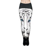 Women's Girls Ladies Full Length 3D Graphic Full Print Leggings Galaxy Jegging Stretchy Trousers Skinny Pants Workout (Waist min 64 cm / max 104 cm Length min 95 cm / max 110 cm, White Tiger)