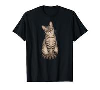 Womens Girls Moms Sitting Brown Gray Tabby Cat Lady Lover T-Shirt